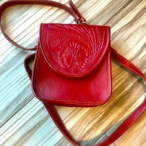 American West Red Hand Tooled leather Purse